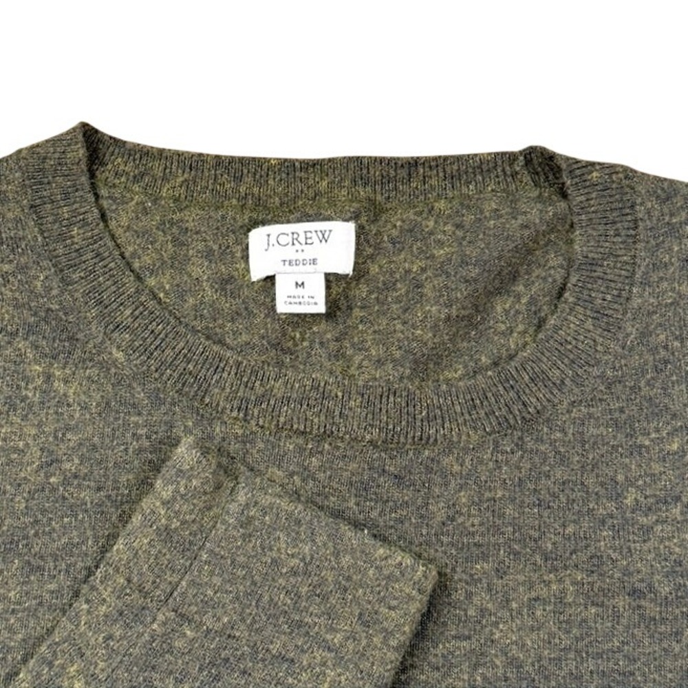 J.Crew Teddie Sweater Womens Medium Olive Green Merino Wool Blend Crewneck Knit